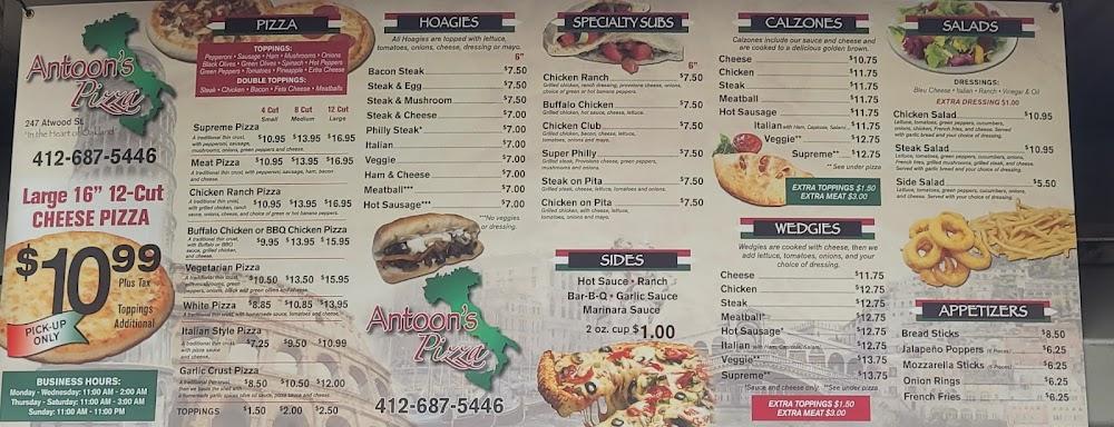 Antoon's Pizza Menu image 1
