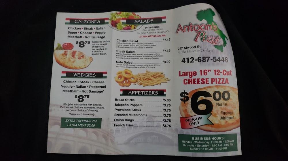 Antoon's Pizza Menu image 2